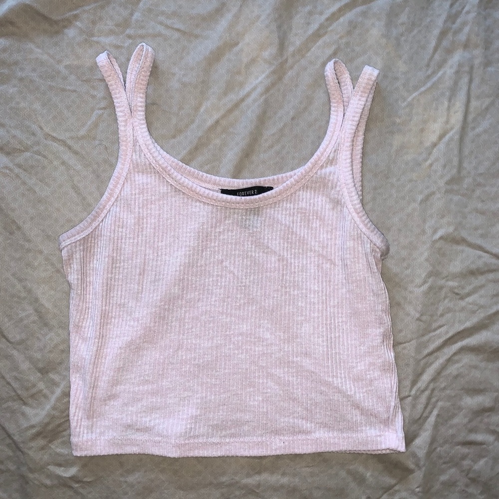 Pink Ribbed Cropped Tank Top